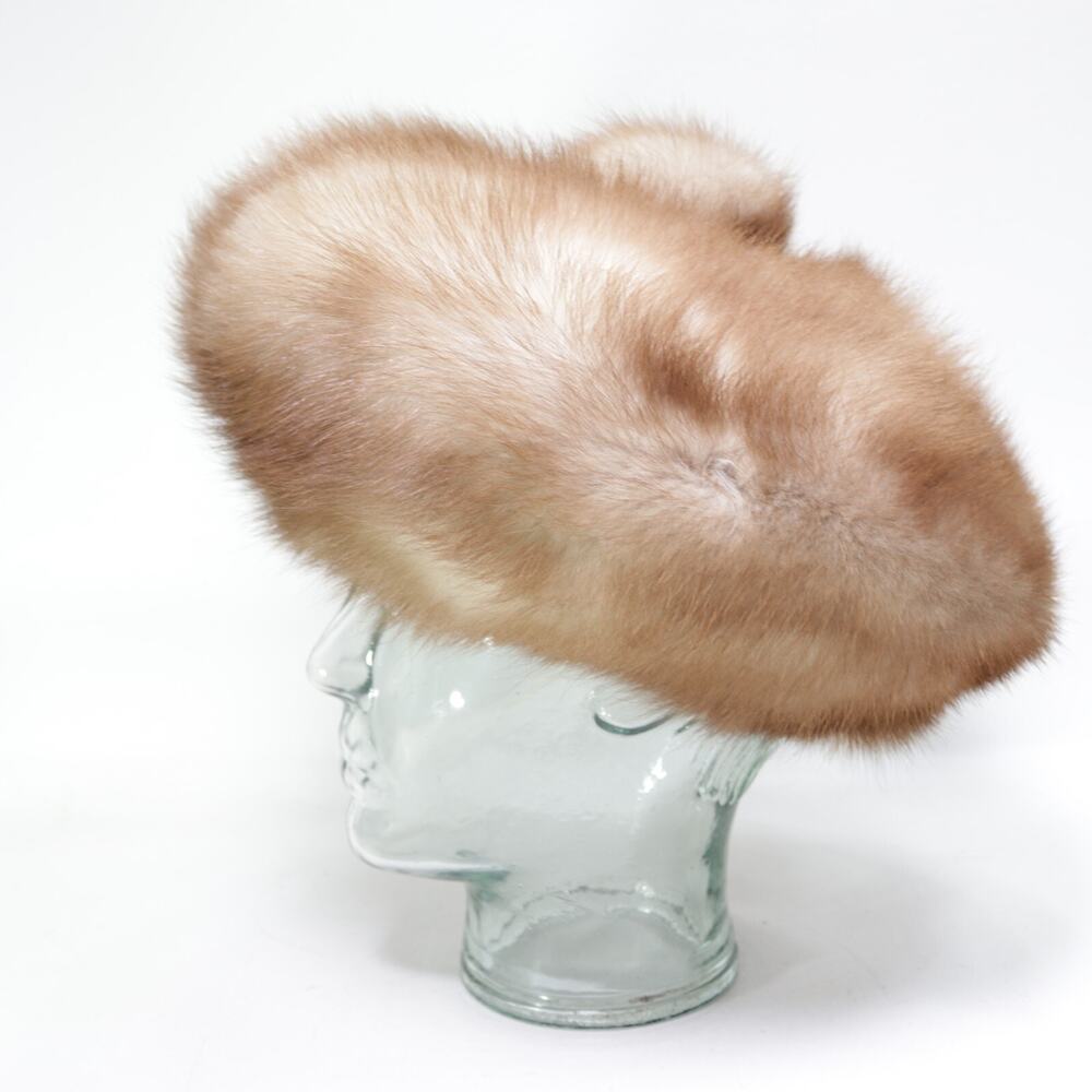 Vtg Stone Marten Sable Fur Hat Women 6.5 Brown Cocoa White Pom Pom Lined Band